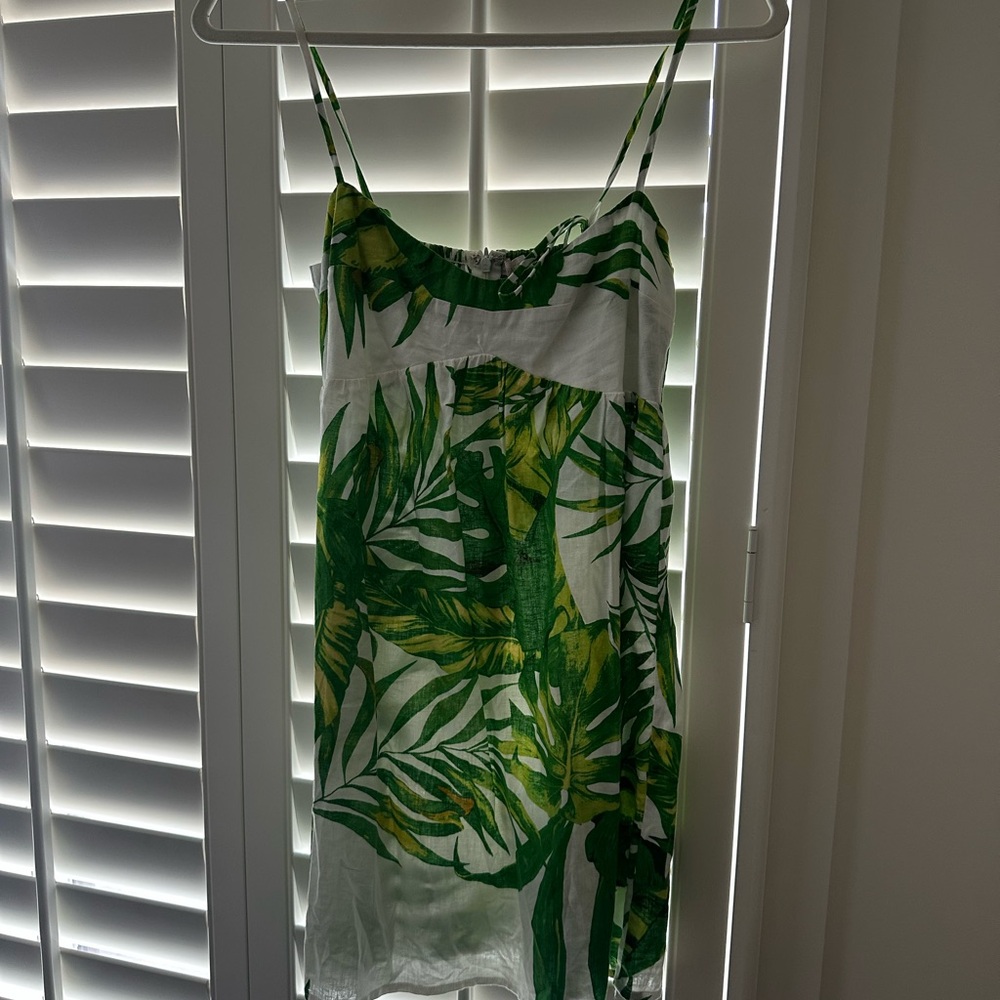 Olivaceous Green and White Tropical Slip Dress